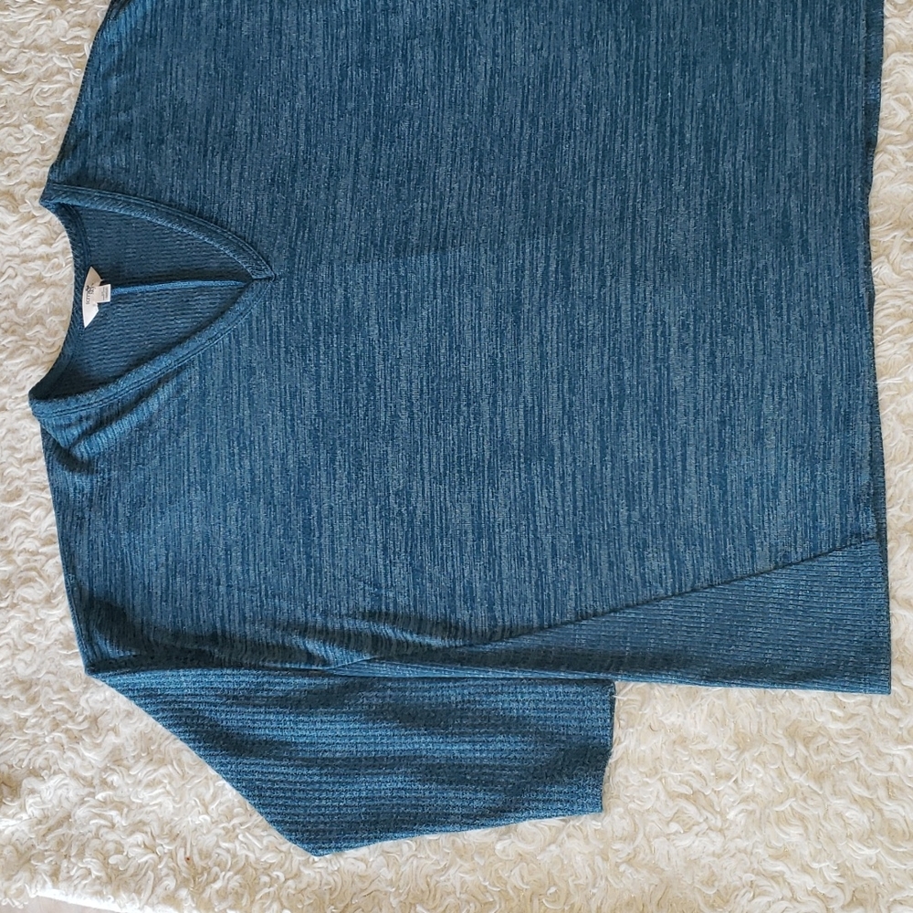 Terra & Sky Teal V Neck Knit 3/4 Sleeve 1X - Picture 2 of 10